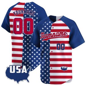 Royal Alternate Red - Royal Split Personalized Baseball Jersey - USA Map Patch