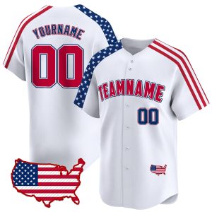 White Red - Royal Personalized Baseball Jersey - USA Map Patch