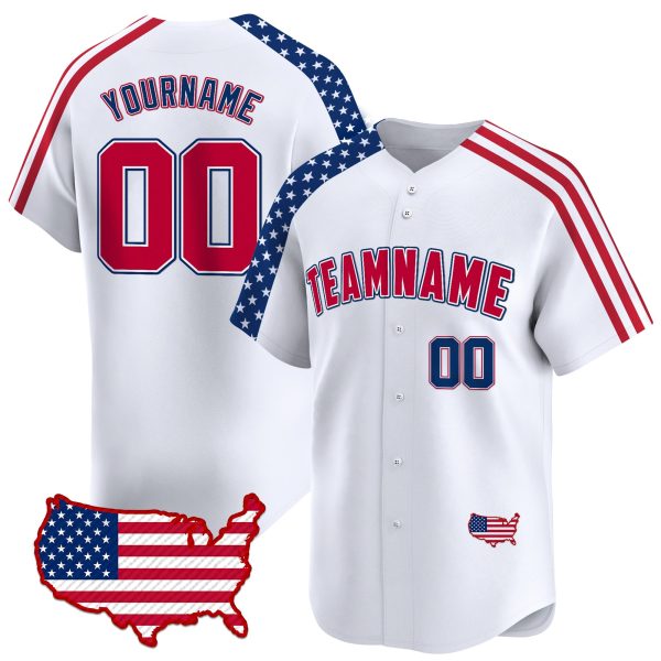 White Red - Royal Personalized Baseball Jersey - USA Map Patch
