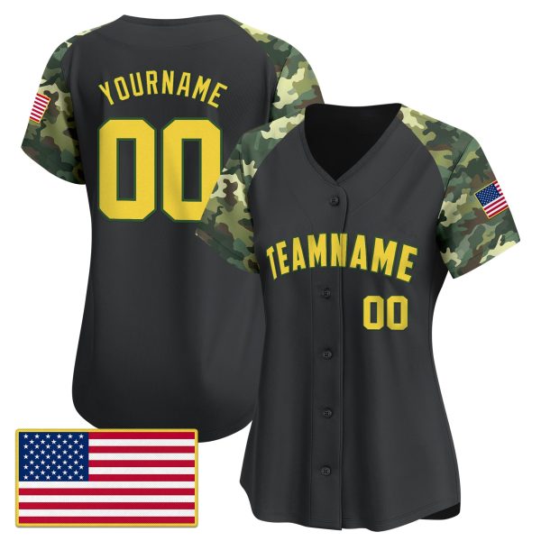 Black Green Gold - Green Camo Personalized Baseball Jersey - American Flag - Image 2