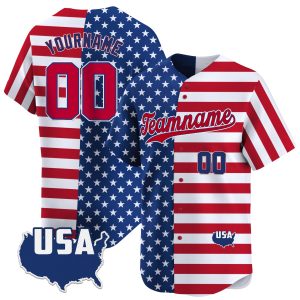Red Stripes Red - Royal Independence Day Split Personalized Baseball Jersey - USA Map
