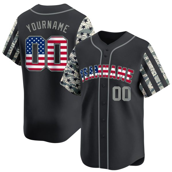 USA Black Camo Color Sleeve Personalized Baseball Jersey - Image 7