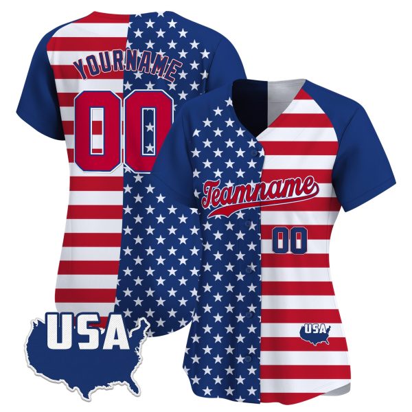 Royal Alternate Red - Royal Split Personalized Baseball Jersey - USA Map Patch - Image 2