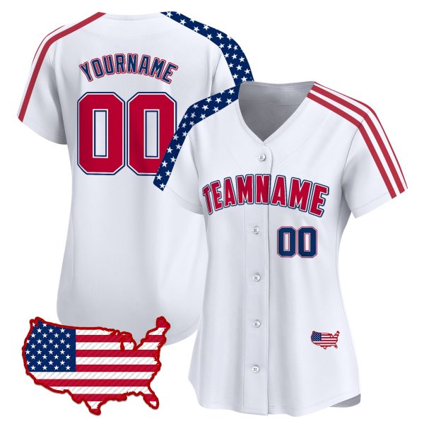 White Red - Royal Personalized Baseball Jersey - USA Map Patch - Image 2