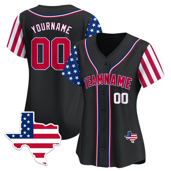 Black Red - White Personalized Baseball Jersey Texas Map Patch - Image 2