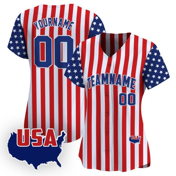 Royal Red Royal - White  Star & Red Stripes Pattern Personalized Baseball Jersey - Image 2
