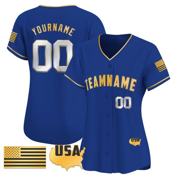 Royal Gold - Silver Limited American Flag Personalized Baseball Jersey - Image 2
