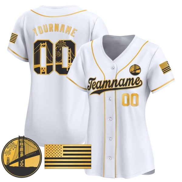 White Gold - Black Golden Gate Bridge Personalized Baseball Jersey - Image 2