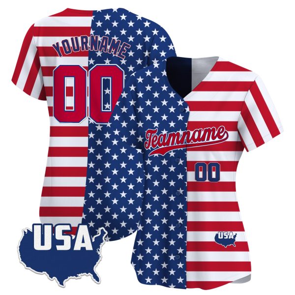 Red Stripes Red - Royal Independence Day Split Personalized Baseball Jersey - USA Map - Image 2