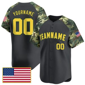 Black Green Gold - Green Camo Personalized Baseball Jersey - American Flag