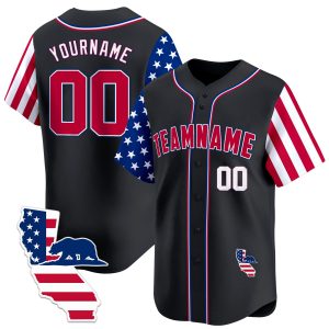 Black Red - White Personalized Baseball Jersey - California Map Patch
