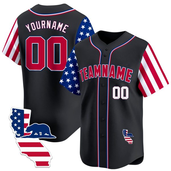 Black Red - White Personalized Baseball Jersey - California Map Patch