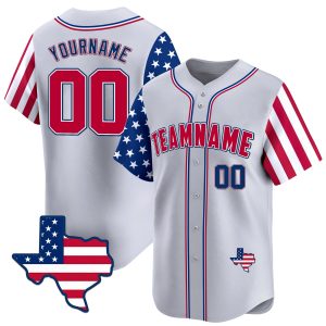 Grey Red Royal - Red Personalized Baseball Jersey Texas Map Patch
