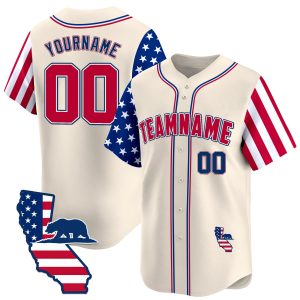 Cream Red - Royal Personalized Baseball Jersey - California Map Patch