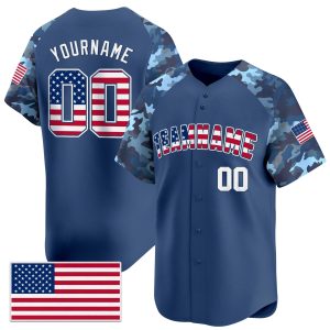 Navy Alternate Camo White - Red Personalized Baseball Jersey - American Flag