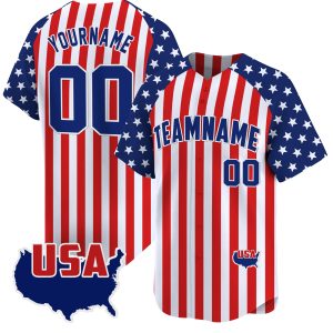 Royal Alternate Royal - White Star & Red Stripes Pattern Personalized Baseball Jersey