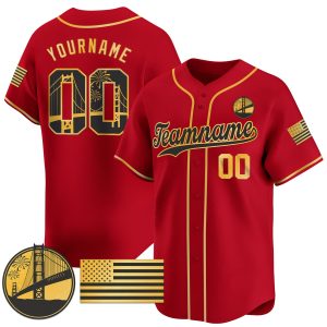 Red Gold - Black Golden Gate Bridge Personalized Baseball Jersey