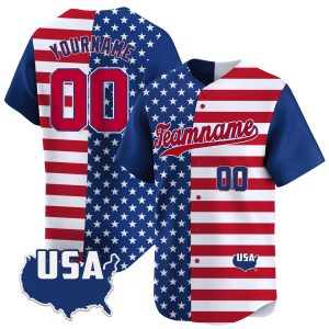 Royal Red - Royal Independence Day Split Personalized Baseball Jersey - USA Map