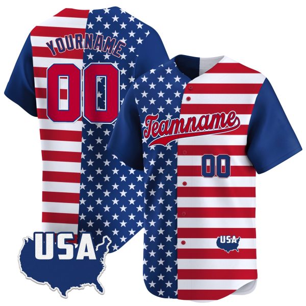 Royal Red - Royal Independence Day Split Personalized Baseball Jersey - USA Map