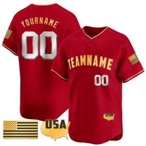 Red Gold - Silver American Flag Personalized Baseball Jersey