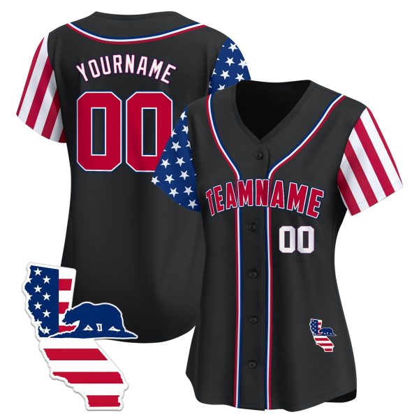 Black Red - White Personalized Baseball Jersey - California Map Patch - Image 2