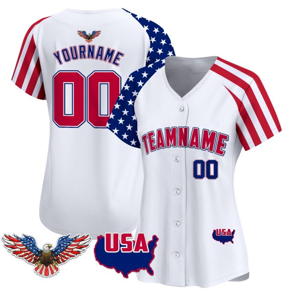 White Alternate Red - Royal Independence Day Personalized Baseball Jersey - Eagle Logo Patch - Image 2