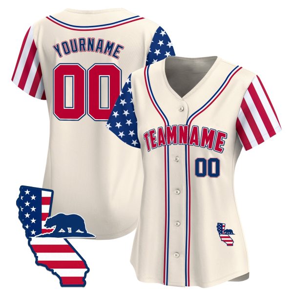 Cream Red - Royal Personalized Baseball Jersey - California Map Patch - Image 2