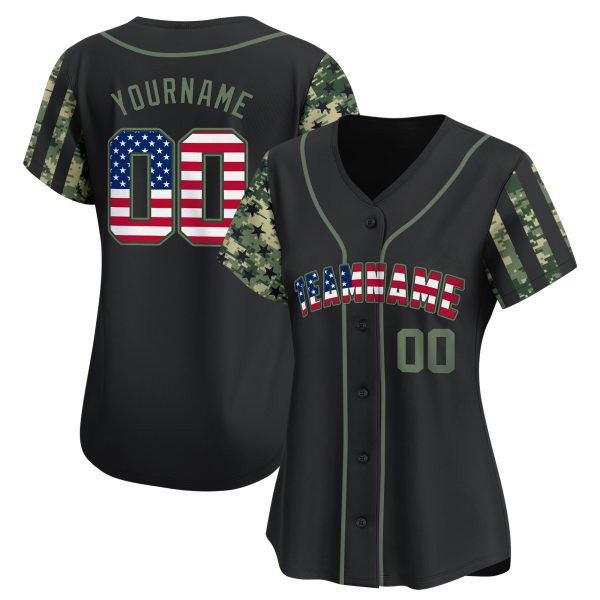 USA Black Camo Color Sleeve Personalized Baseball Jersey - Image 2