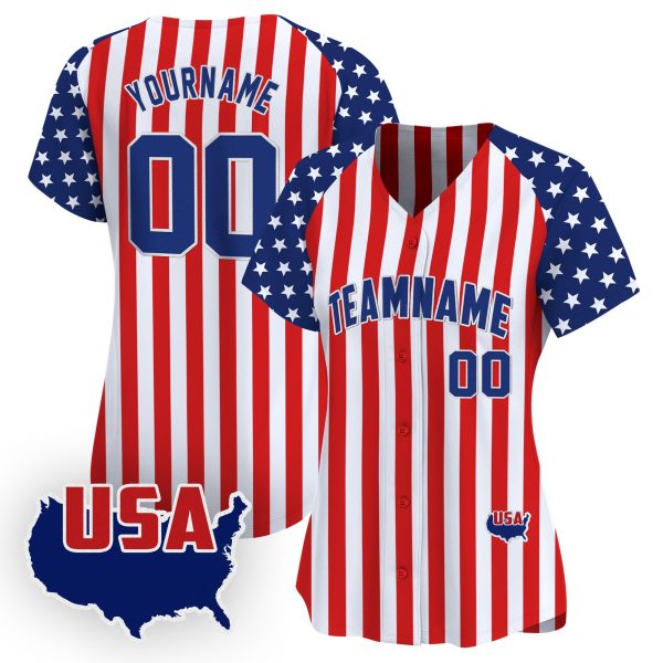 Royal Alternate Royal - White Star & Red Stripes Pattern Personalized Baseball Jersey - Image 2