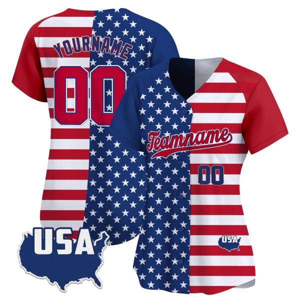 Royal - Red Alternate Red - Royal Split Personalized Baseball Jersey - USA Map Patch - Image 2