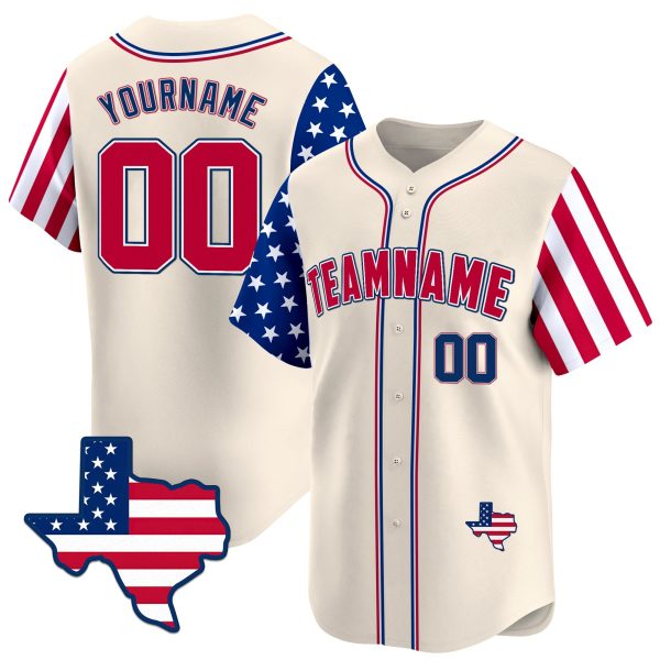 Cream Red - Royal Personalized Baseball Jersey - Texas Map Patch