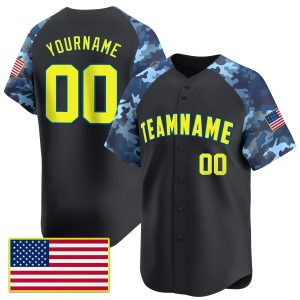 Black - Navy Alternate Yellow Navy Camo Personalized Baseball Jersey - American Flag