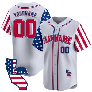 Grey Red Royal - Red Personalized Baseball Jersey California Map Patch