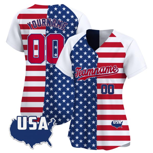 White Alternate Red - Royal Split Personalized Baseball Jersey - USA Map Patch - Image 2