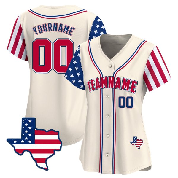 Cream Red - Royal Personalized Baseball Jersey - Texas Map Patch - Image 2