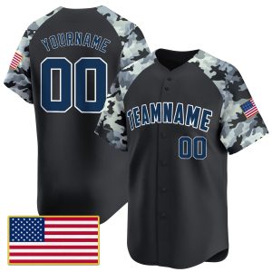 Black Grey Navy - White Camo Personalized Baseball Jersey - American Flag