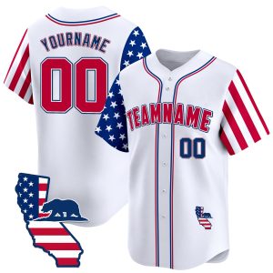White Red - Royal Personalized Baseball Jersey California Map Patch