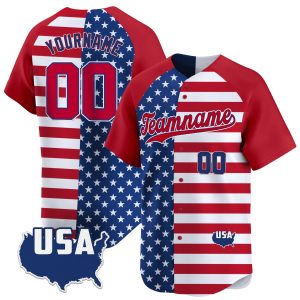 Red Alternate Red - Royal Split Personalized Baseball Jersey - USA Map Patch