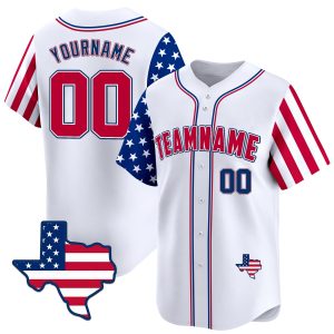 White Red - Royal Personalized Baseball Jersey Texas Map Patch