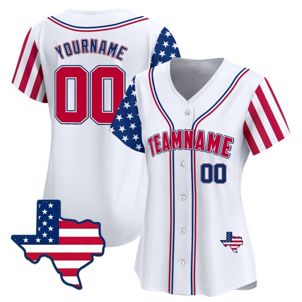 White Red - Royal Personalized Baseball Jersey Texas Map Patch - Image 2