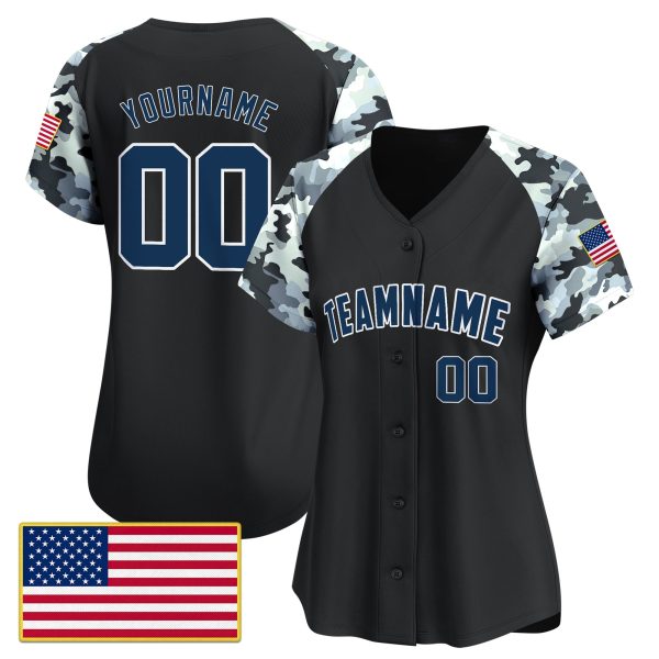 Black Grey Navy - White Camo Personalized Baseball Jersey - American Flag - Image 2