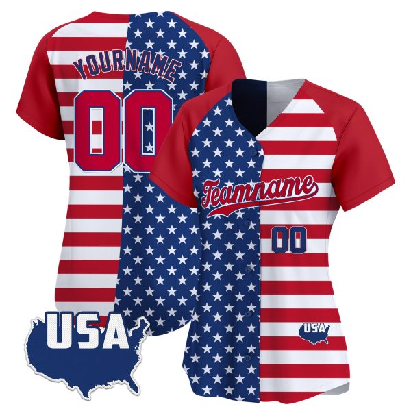 Red Alternate Red - Royal Split Personalized Baseball Jersey - USA Map Patch - Image 2