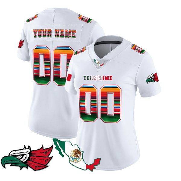 White Red - Green Mexico Serape Pattern - Bald Eagle Patch Personalized Football Jersey - Image 2