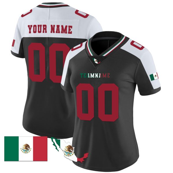 Black Alternate Red Mexico Flag Patch Personalized Football Jersey - Image 2