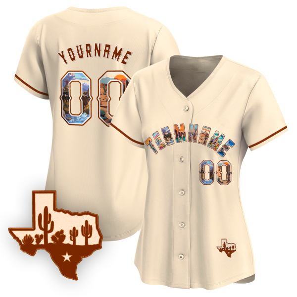 Cream Texas Art Personalized Baseball Jersey - Image 2