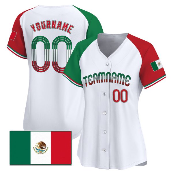 White Alternate Green Red Mexico Flag Personalized Baseball Jersey - Image 2