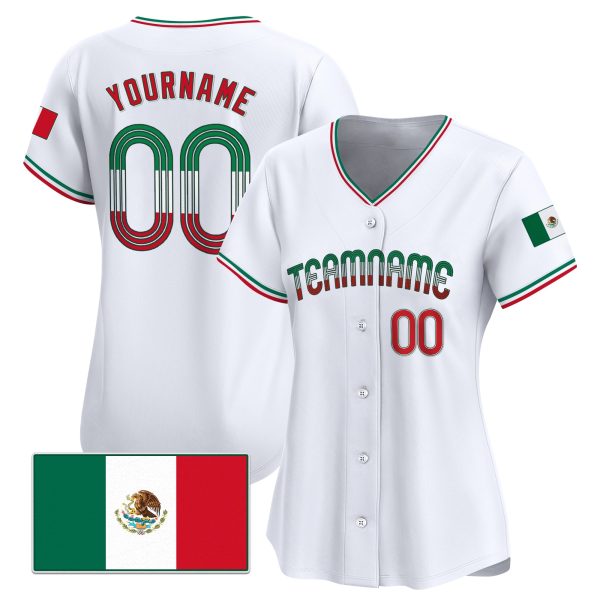 White Green Red Mexico Flag Personalized Baseball Jersey - Image 2