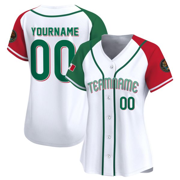 White Alternate Red Green Mexico Personalized Baseball Jersey - Image 2