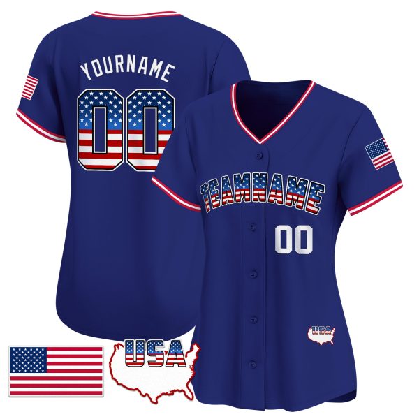 Royal American Flag - White Personalized Baseball Jersey - Image 2