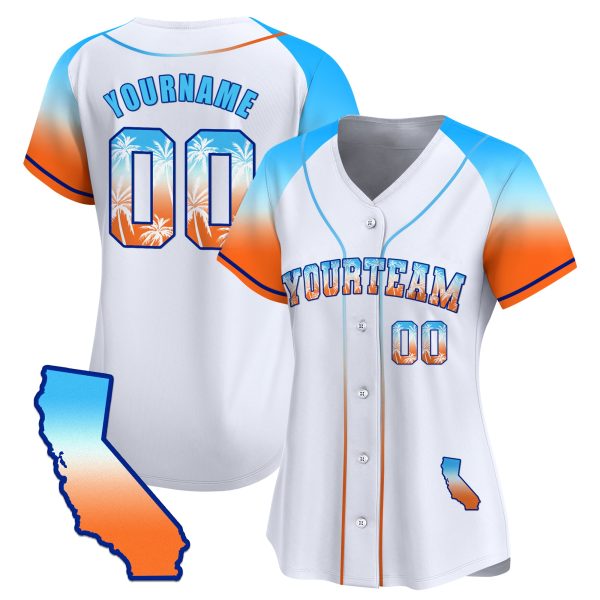 White Alternate Blue California Beach Personalized Baseball Jersey - Image 2